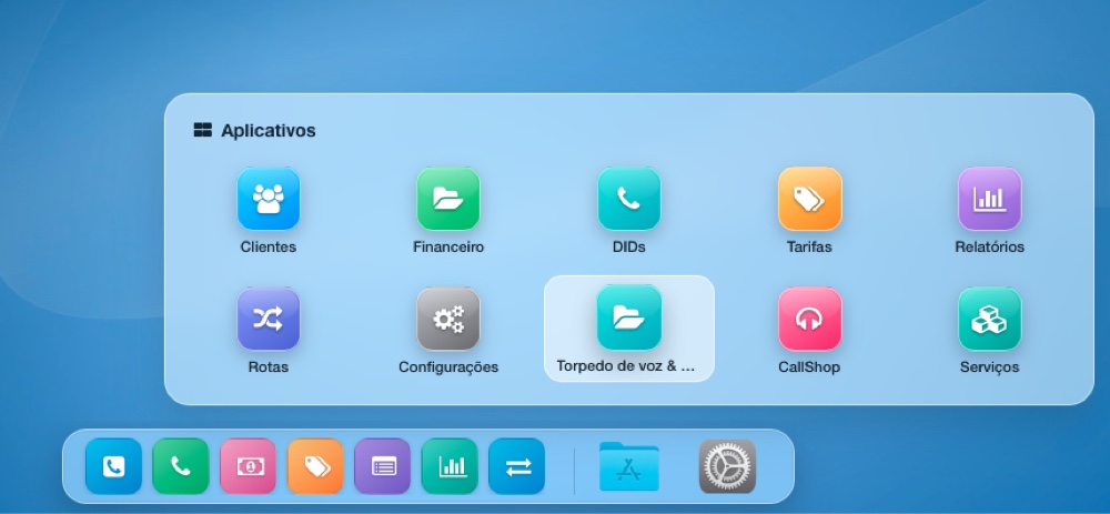 Menu de aplicativos e dock